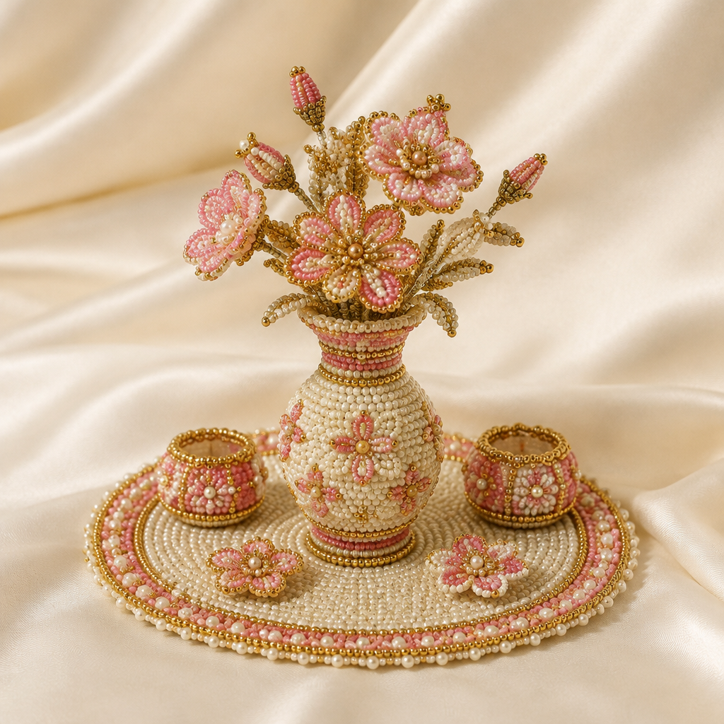 Floral Pooja Thali & Diya Set
